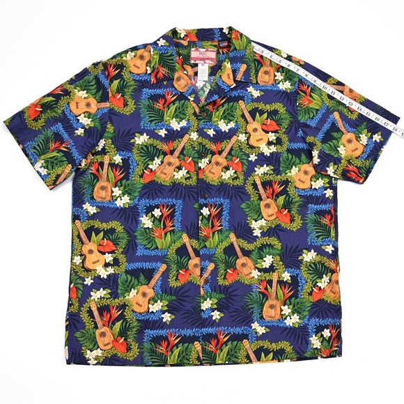RJC Shirt Men's Ukulele Lei Coastal Beach Hawaiian‎ Aloha Party Floral XL Casual - Picture 4 of 7